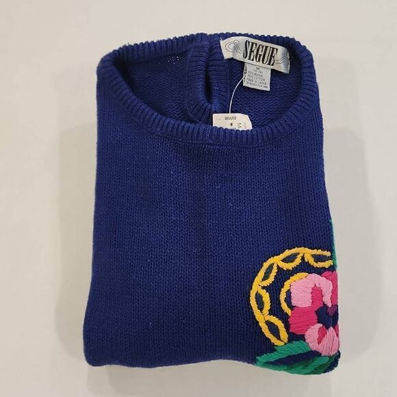 Segue Women's Blue Embroidered Flower Short Sleeve Top Medium (10-12) NWT - Picture 11 of 11